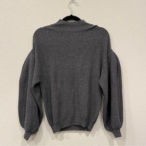 Leith Blouson Sleeve Grey Ribbed Sweater Size XS